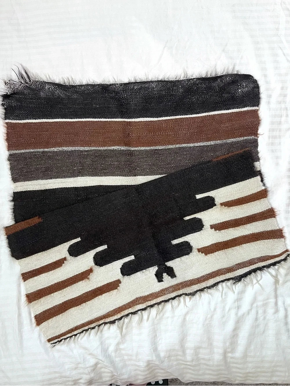 Midcentury Geometric Turkish Siirt Blanket | Goat Mohair, Brown | Small Accent
